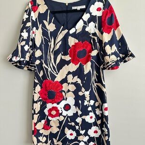 Trina Turk Red and Navy Floral Dress, Women’s Size 8, Romantic, Careers, Fall